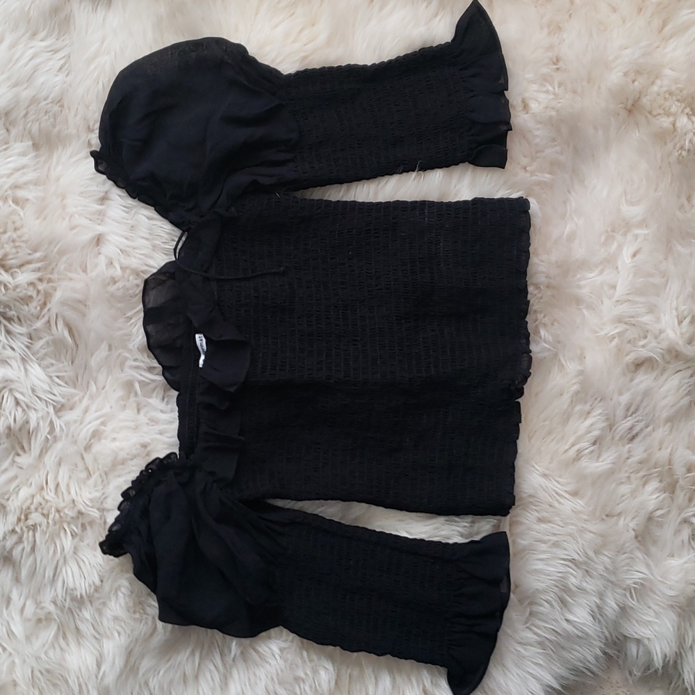 Reformation Julie Smock Top Black Fitted Long Sleeve Top - Picture 2 of 16